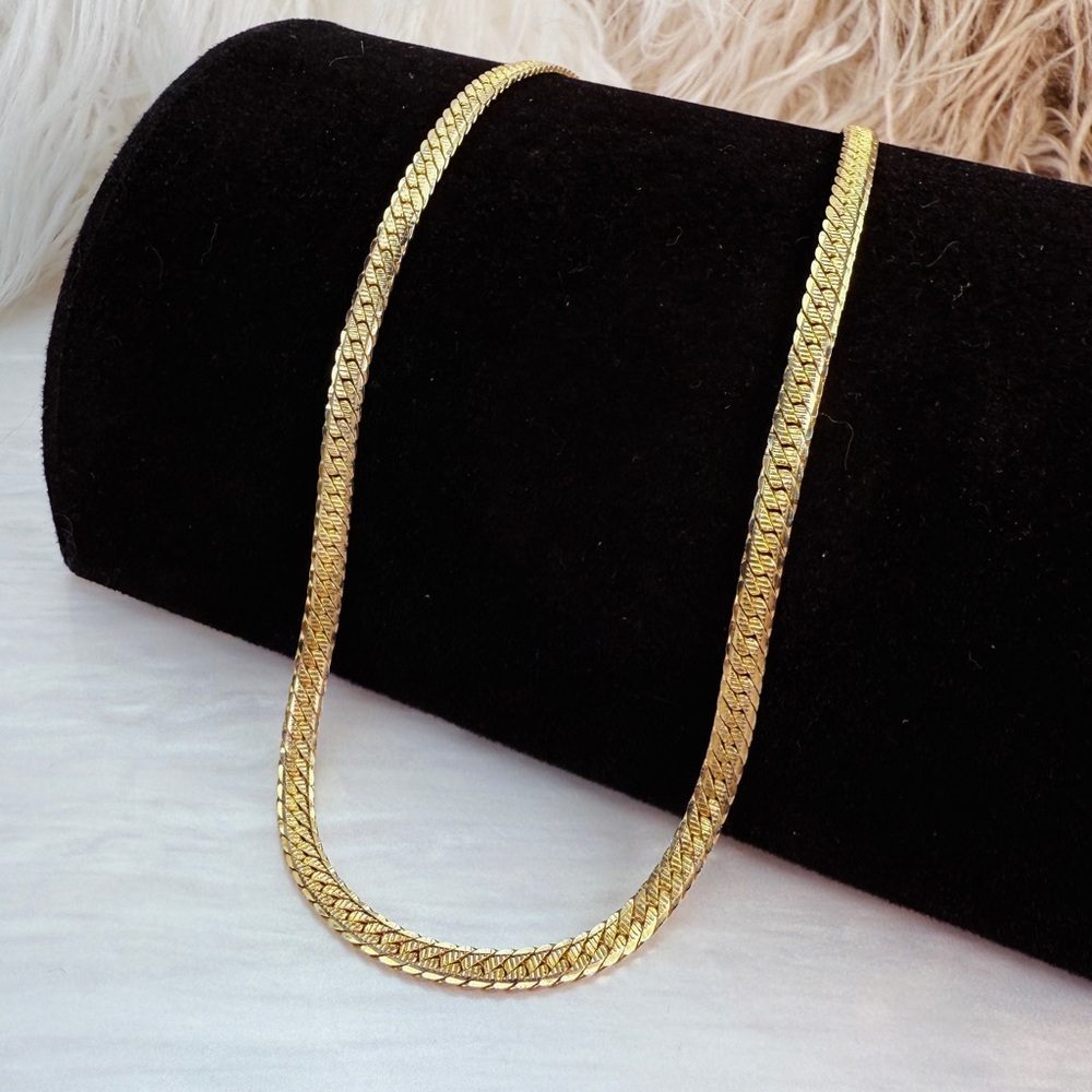 Vintage Goldtone Textured Herringbone Chain Necklace